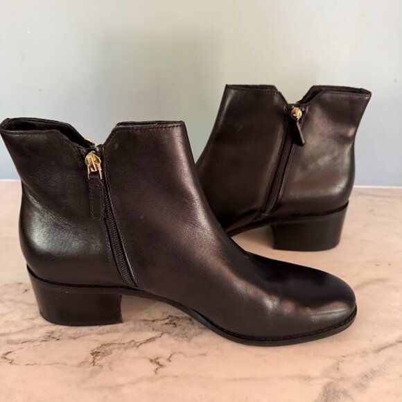 Cole Haan Black Leather Ankle Boot with Gold Buckle and Zipper, Size 11 - Picture 2 of 5